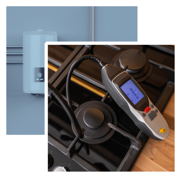 Gas appliance servicing equipment, including a gas pressure gauge on a stove and a gas cylinder, relevant to certified gas engineer services in Long Eaton.